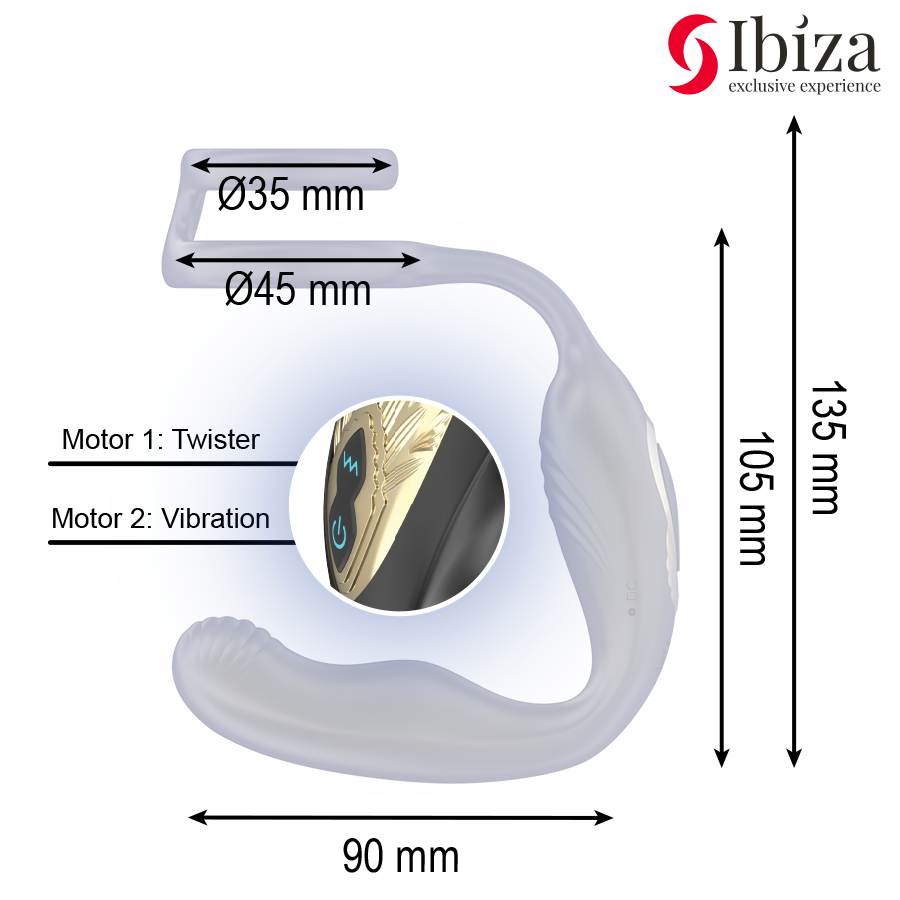 IBIZA - WIGGLE REMOTE CONTROLLED ROTATING BUTTER PLUG WITH PERINEAL VIBRATION AND PENIS EXTENSION RINGS