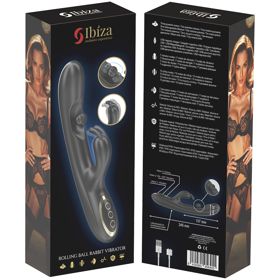 IBIZA - POWERFUL RABBIT VIBRATOR WITH ROTATING MASSAGE PEARL