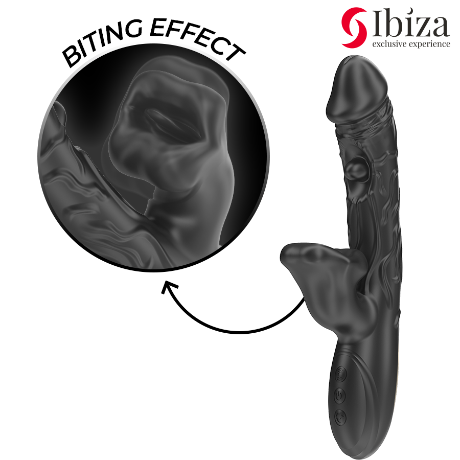 IBIZA - VIBRATORE E STIMOLATORE CLITORIDEO CON EFFETTO MORSO E ROTAZIONE