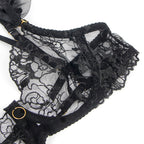 SUBBLIME - 957483 BLACK LACE BRA AND GARTER SET S/M