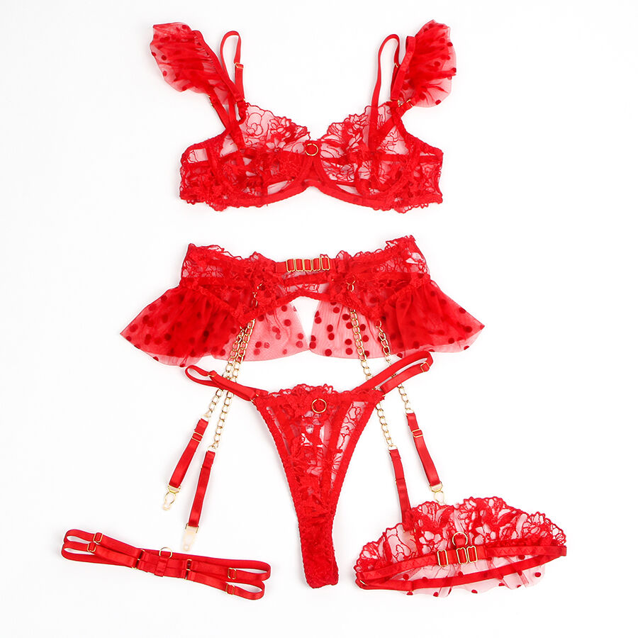 SUBBLIME - 957506 ENSEMBLE SOUTIEN-GORGE ET PORTE-JARRETELLES EN DENTELLE ROUGE S/M