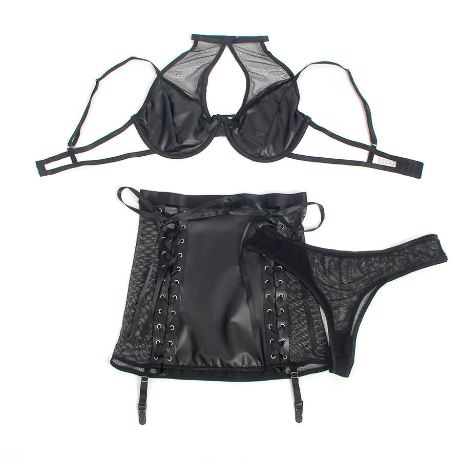SUBBLIME - 957582 BLACK LEATHER BRA AND SKIRT SET S/M