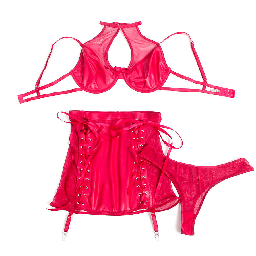 SUBBLIME - 957605 RED LEATHER BRA AND SKIRT SET S/M