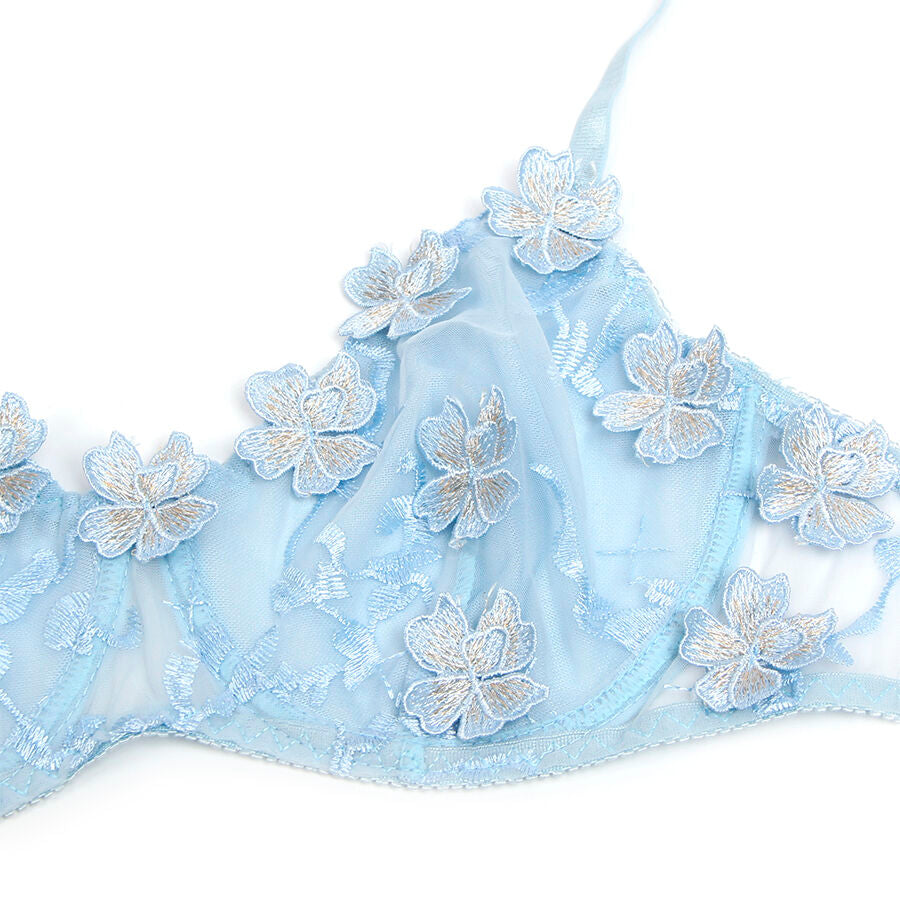 SUBBLIME - 957629 SKY BLUE FLOWER EMBROIDERED BRA AND PANTY SET S/M