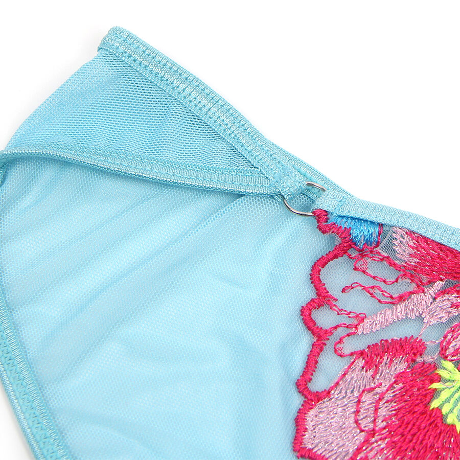 SUBBLIME - 957643 PINK FLOWER EMBROIDERED BRA AND BELT SET S/M