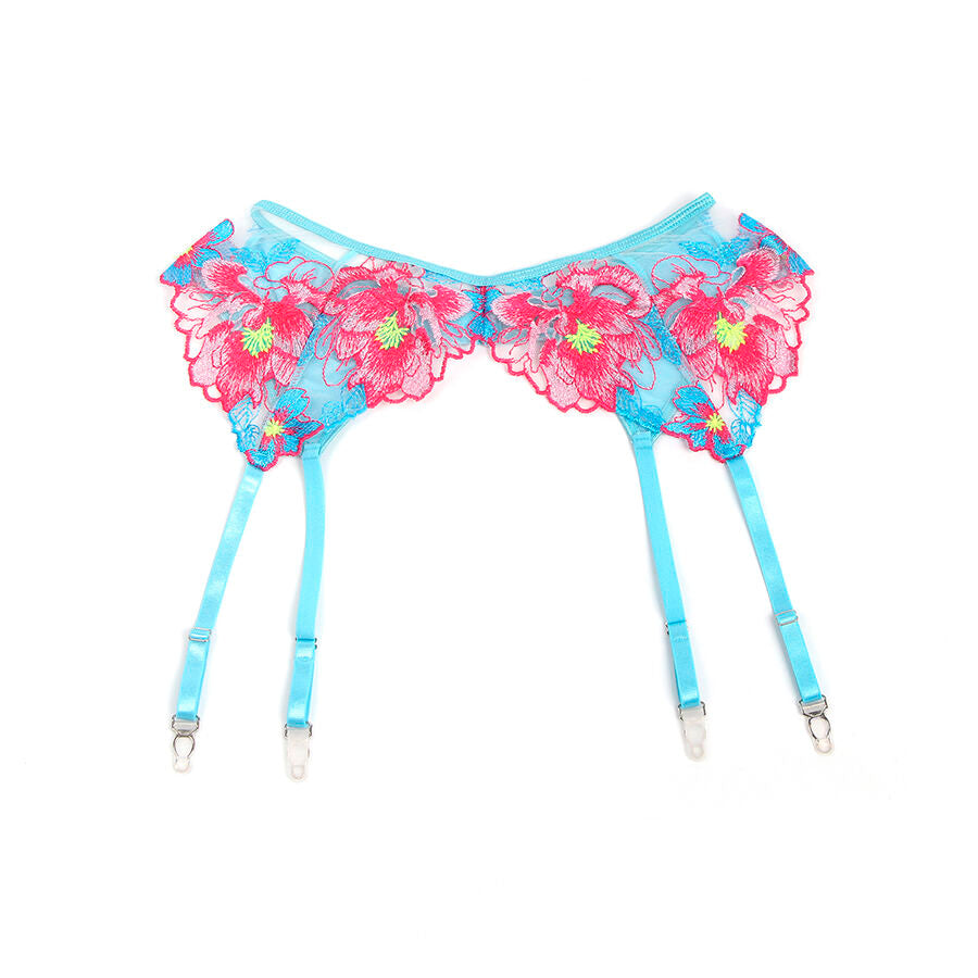 SUBBLIME - 957643 PINK FLOWER EMBROIDERED BRA AND BELT SET S/M