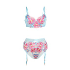 SUBBLIME - 957643 PINK FLOWER EMBROIDERED BRA AND BELT SET S/M