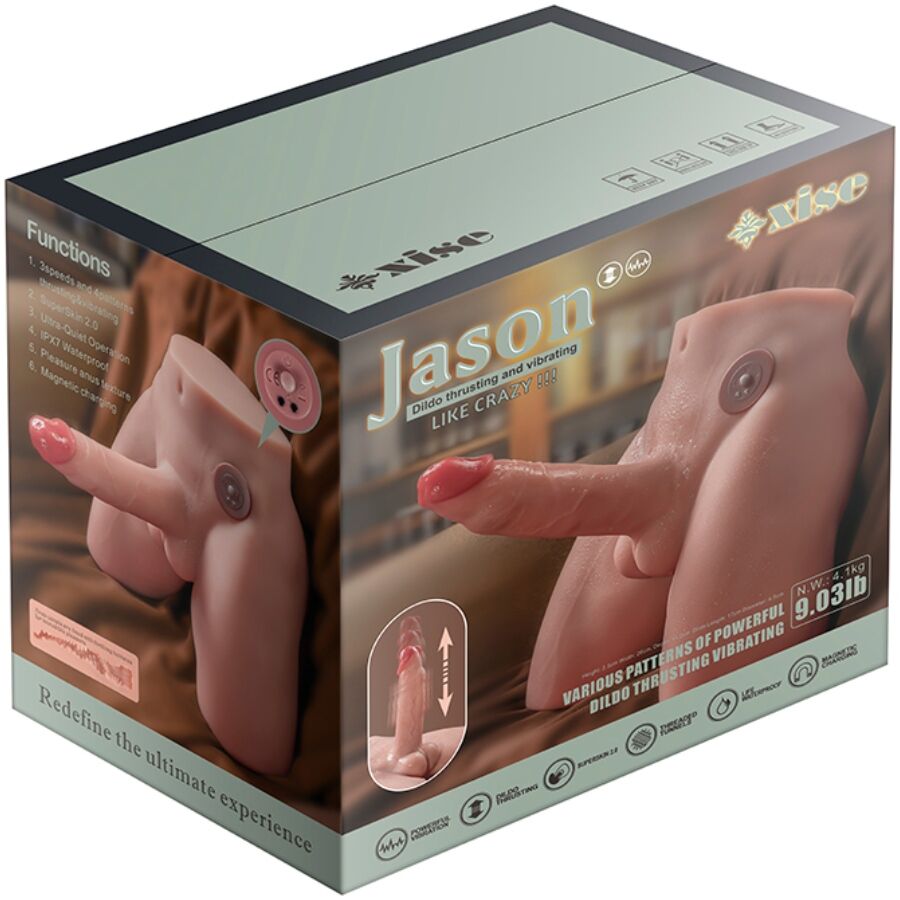 XISE - JASON DILDO MASTURBATEUR RÉALISTE AVEC POUSSE ET VIBRATION 17 CM