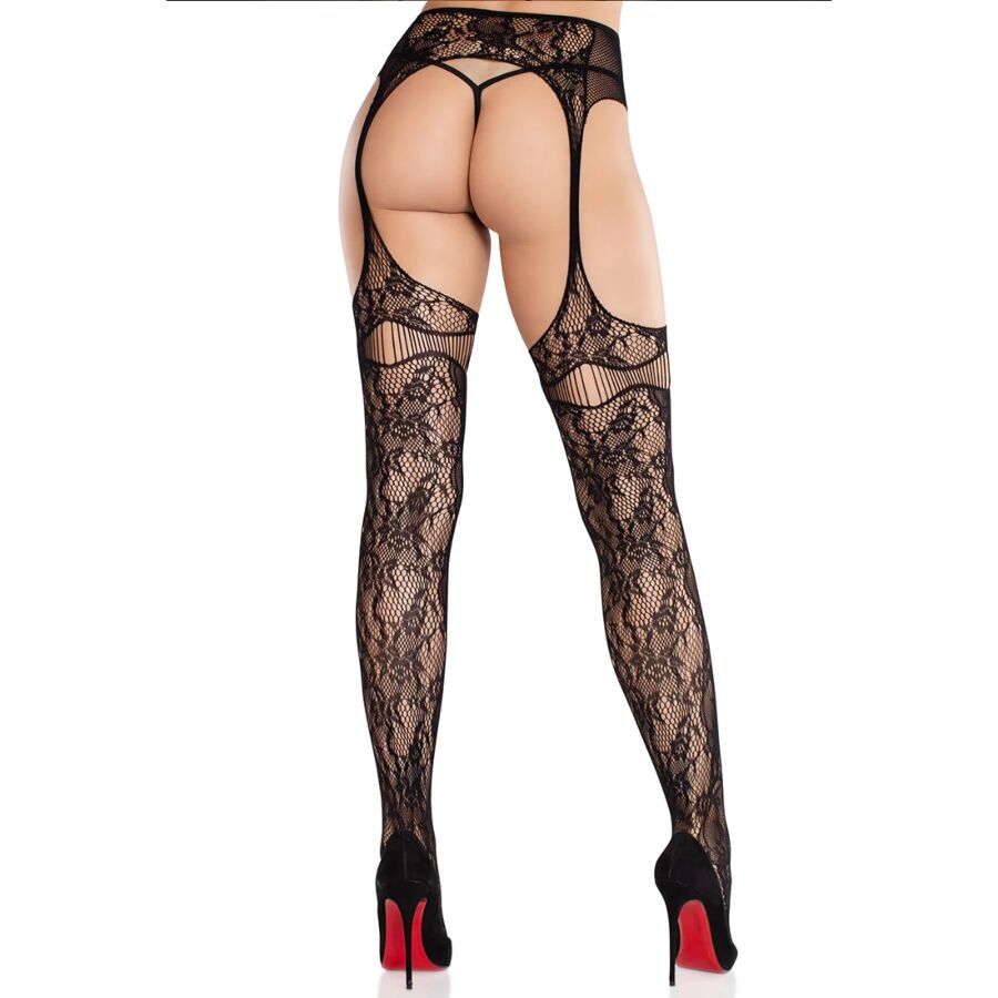 LEG AVENUE - BLACK LACE STOCKINGS WITH GARTERS