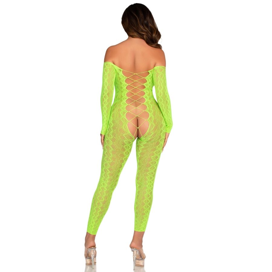 LEG AVENUE - HORSELESS BODYSTOCKING EXOTIC SNAKE LACE NEON GREEN