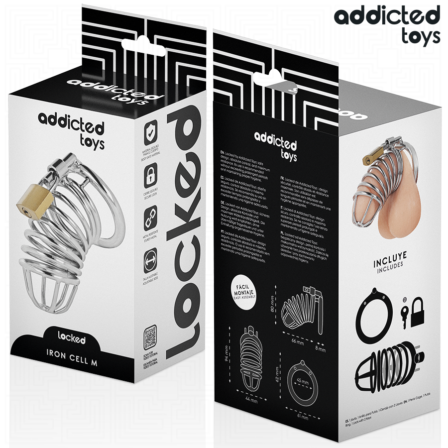 ADDICTED TOYS LOCKED - CAGE À PÉNIS EN MÉTAL AVEC CELLULES EN FER TAILLE M