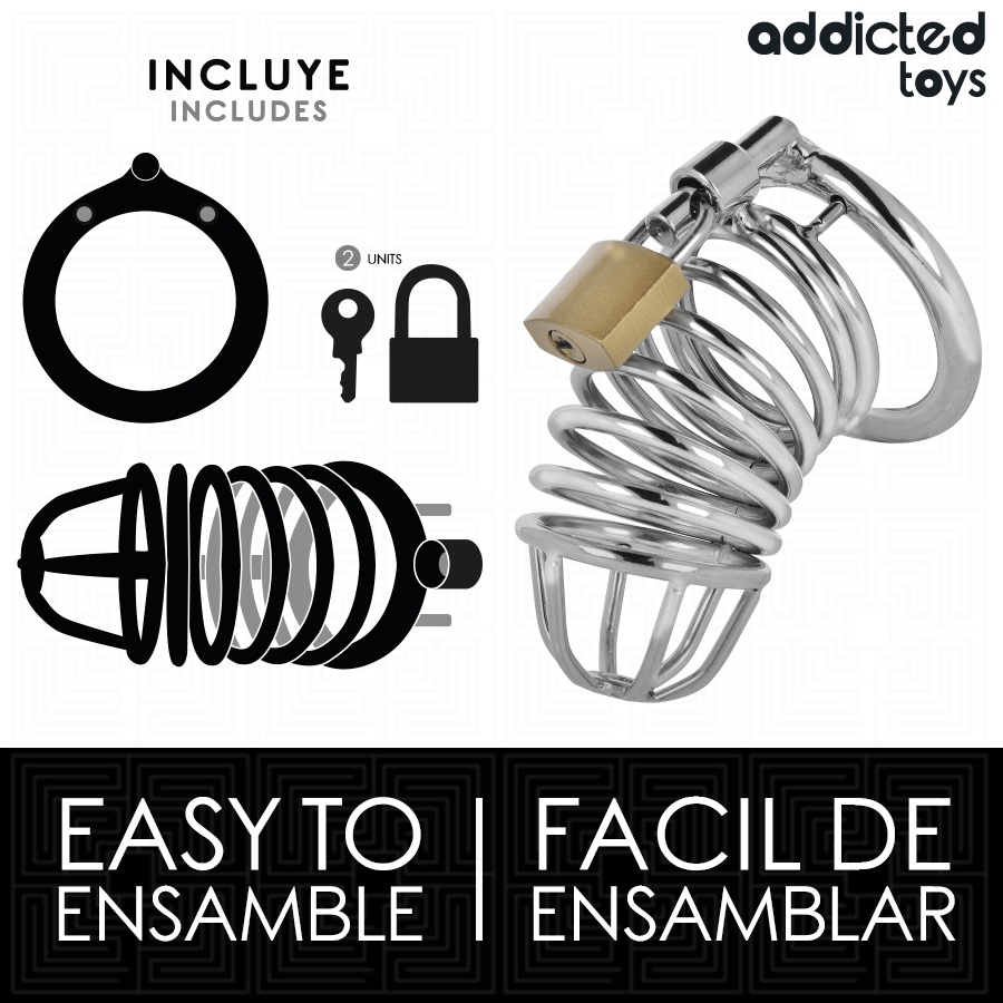 ADDICTED TOYS LOCKED - CAGE À PÉNIS EN MÉTAL AVEC CELLULES EN FER 5 CM TAILLE L