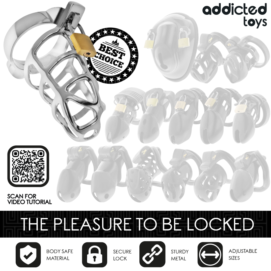 ADDICTED TOYS LOCKED - CAGE À PÉNIS VERROUILLABLE ARGENTÉE TAILLE M
