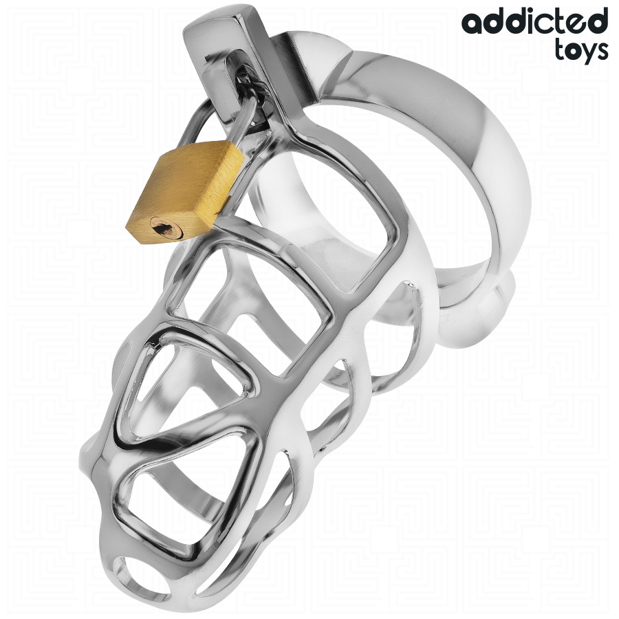 ADDICTED TOYS LOCKED - CAGE À PÉNIS EN MÉTAL ARGENTÉE AVEC VERROUILLAGE TAILLE S