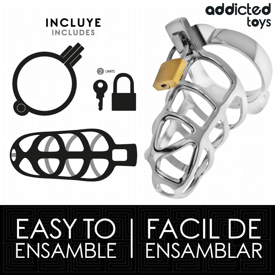 ADDICTED TOYS LOCKED - CAGE À PÉNIS EN MÉTAL ARGENTÉE AVEC VERROUILLAGE TAILLE S