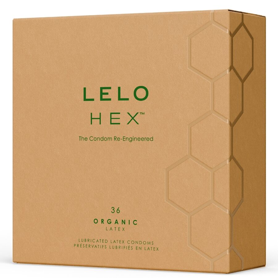 LELO - PRÉSERVATIFS HEXAGONAUX BIOLOGIQUES, PAQUET DE 36