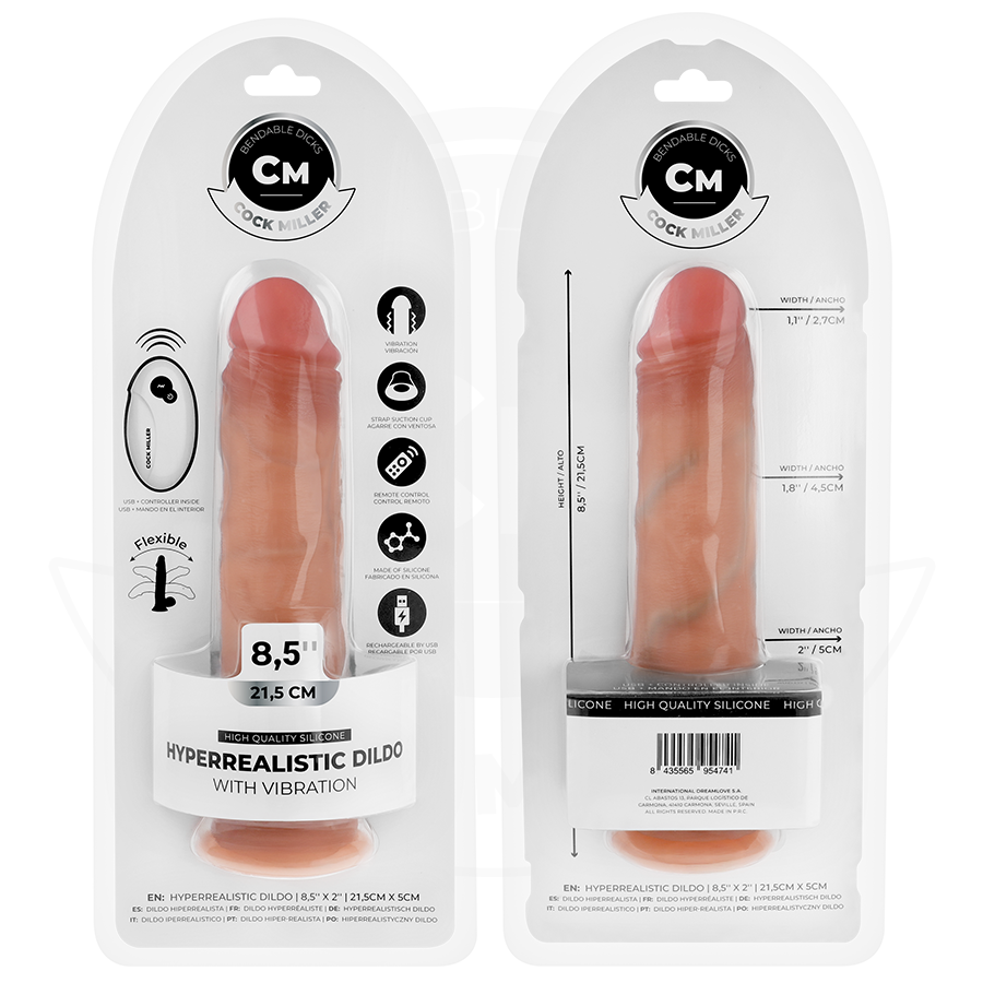 COCK MILLER - Godemiché réaliste avec ventouse et vibration, télécommandé, 21,5 cm