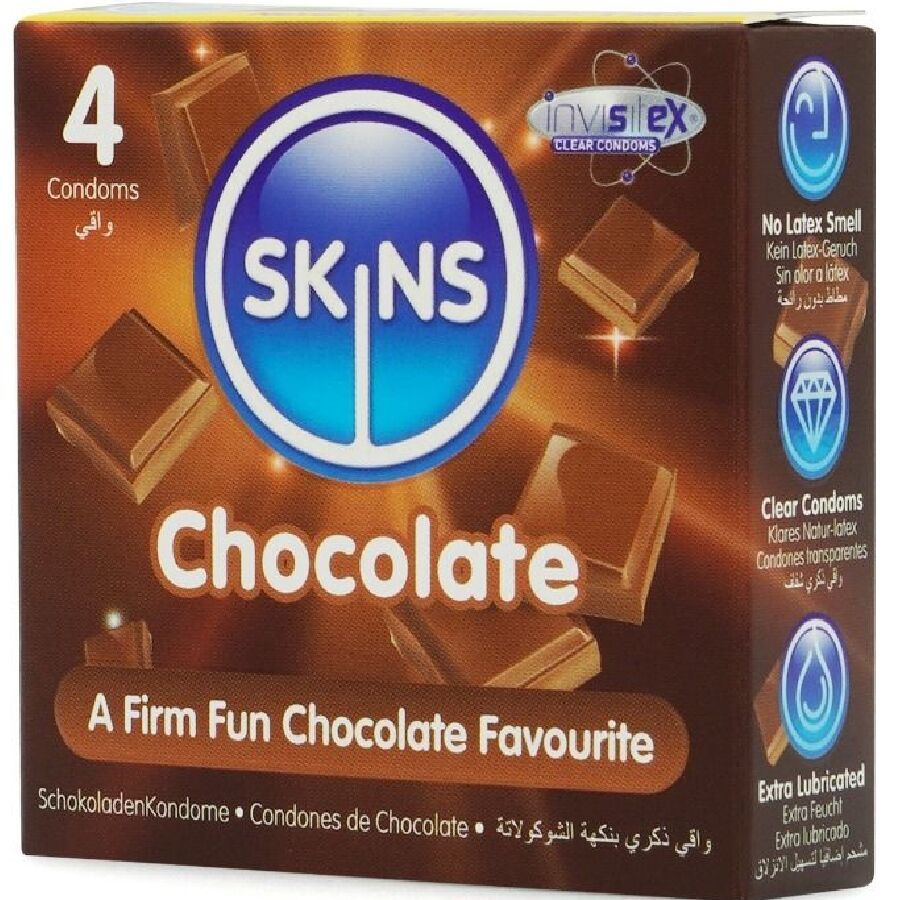 SKINS - PRÉSERVATIFS AU CHOCOLAT PREMIUM (PAQUET DE 4)