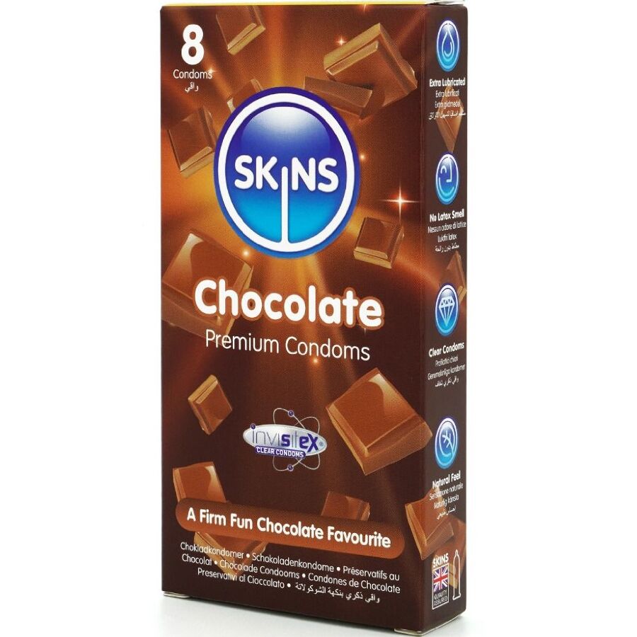 SKINS - PRÉSERVATIFS AU CHOCOLAT PREMIUM, PAQUET DE 8