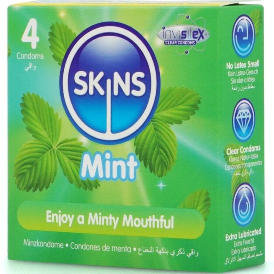 SKINS - PRÉSERVATIFS PREMIUM À LA MENTHE, PAQUET DE 4