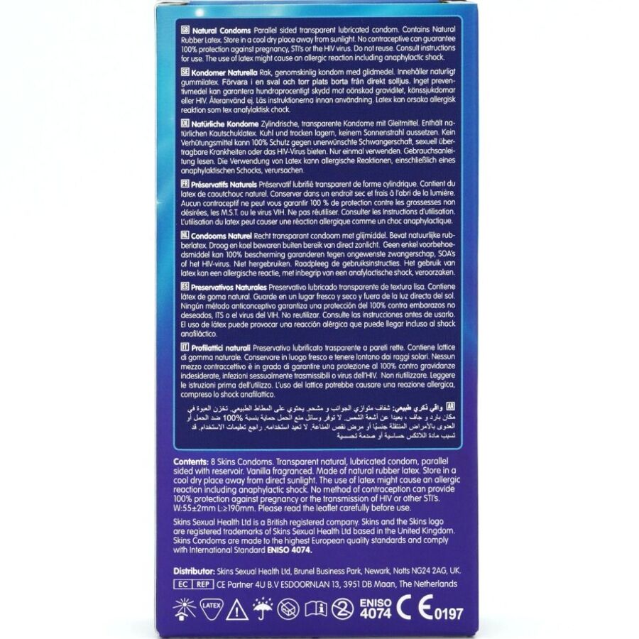 SKINS - PRÉSERVATIFS NATURELS PREMIUM, PAQUET DE 8