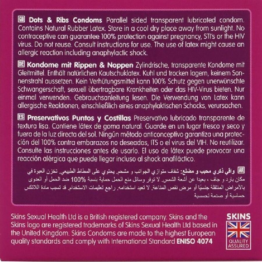SKINS - DOTS & RIBS PREMIUM CONDOMS CONFEZIONE DA 4