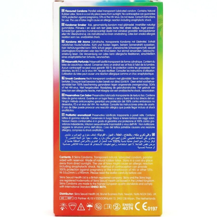 SKINS - PRÉSERVATIFS DE QUALITÉ SUPÉRIEURE MULTI-ARÔMES, PAQUET DE 8