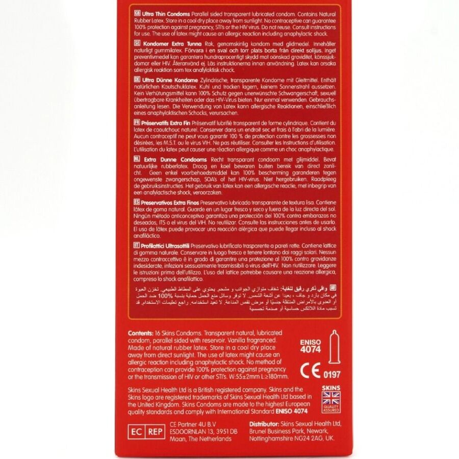 SKINS - PRÉSERVATIFS ULTRA FINS PREMIUM - PAQUET DE 16