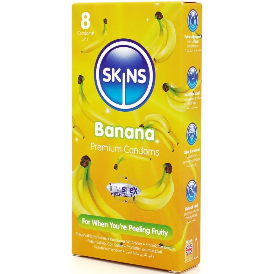 SKINS - PRÉSERVATIFS BANANE PREMIUM, PAQUET DE 8