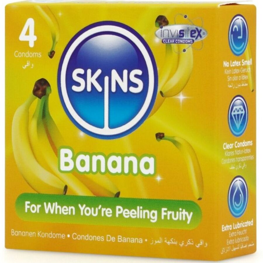 SKINS - PRÉSERVATIFS BANANE PREMIUM, PAQUET DE 4