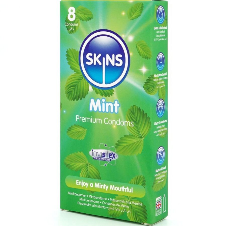 SKINS - PRÉSERVATIFS PREMIUM À LA MENTHE, PAQUET DE 8