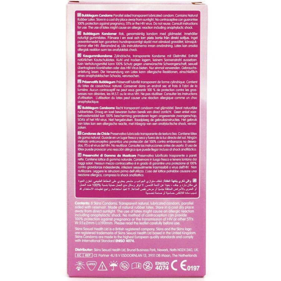 SKINS - PRÉSERVATIFS BUBBLEGUM PREMIUM, PAQUET DE 8
