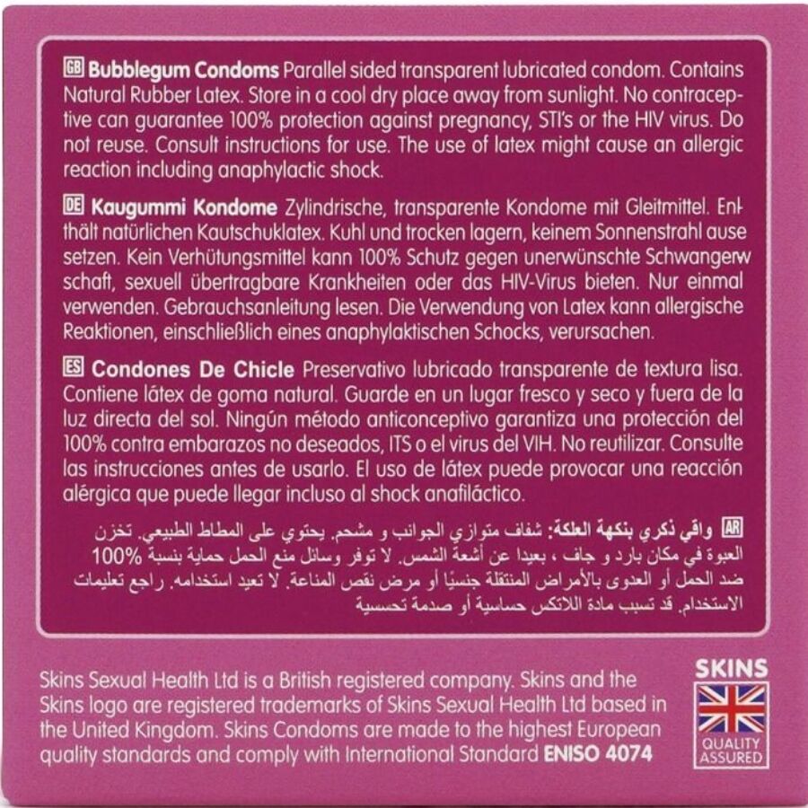 SKINS - PRÉSERVATIFS BUBBLEGUM PREMIUM, PAQUET DE 4