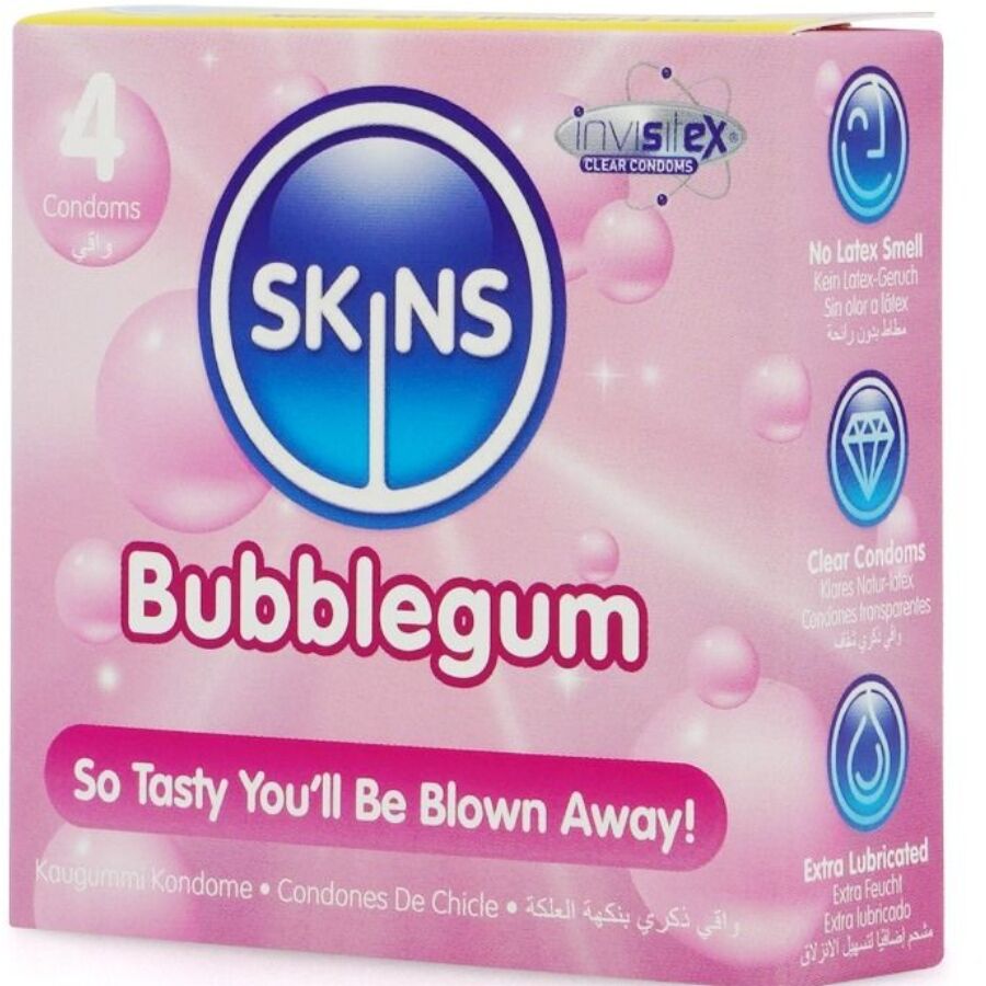 SKINS - PRÉSERVATIFS BUBBLEGUM PREMIUM, PAQUET DE 4