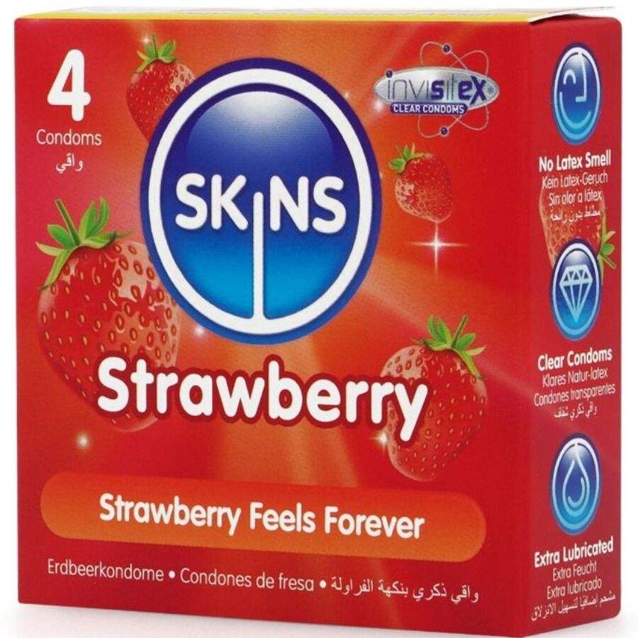 SKINS - PRÉSERVATIFS PREMIUM À LA FRAISE (PAQUET DE 4)