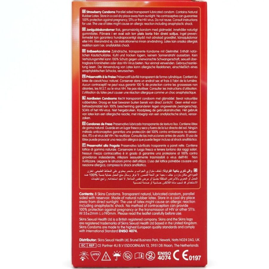 SKINS - PRESERVATIVI PREMIUM ALLA FRAGOLA CONFEZIONE DA 8
