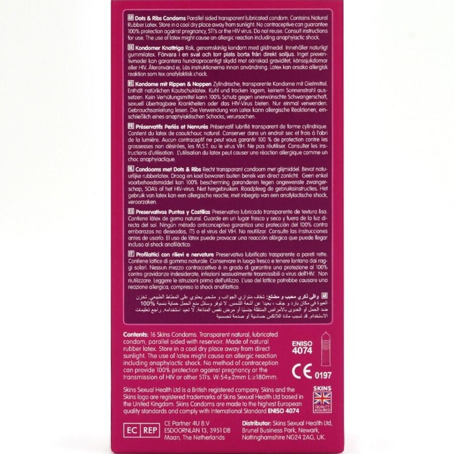 SKINS - DOTS &amp; RIBS PRÉSERVATIFS PREMIUM, PAQUET DE 16