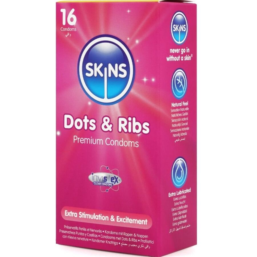 SKINS - DOTS &amp; RIBS PRÉSERVATIFS PREMIUM, PAQUET DE 16