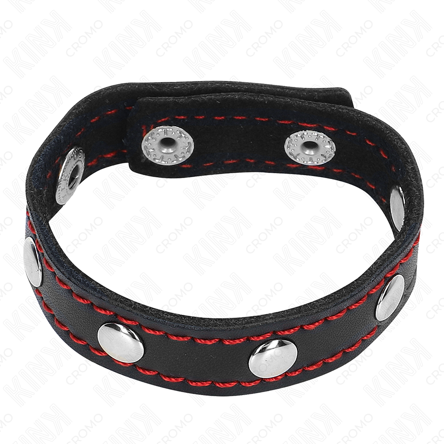 KINK - LEATHER COCK RING WITH PRESS CLOSURE, RED LINING, 21 X 1.5 CM