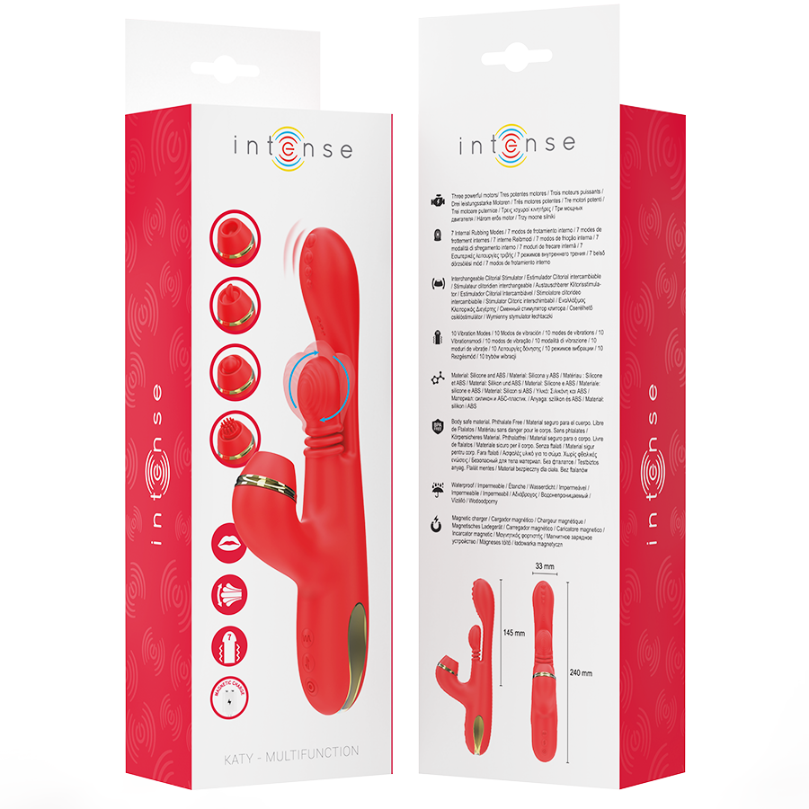 INTENSE - KATY MULTIFUNCTIONAL CLITORAL STIMULATOR 4 INTERCHANGEABLE HEADS RED