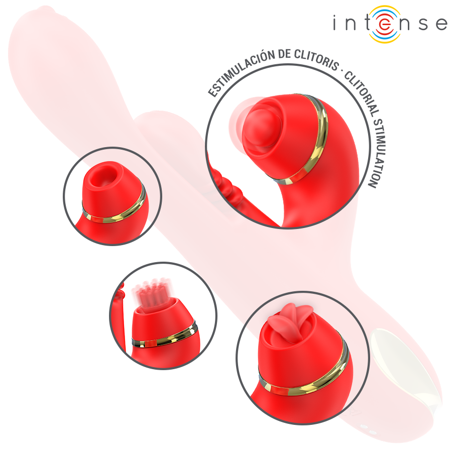 INTENSE - KATY MULTIFUNCTIONAL CLITORAL STIMULATOR 4 INTERCHANGEABLE HEADS RED
