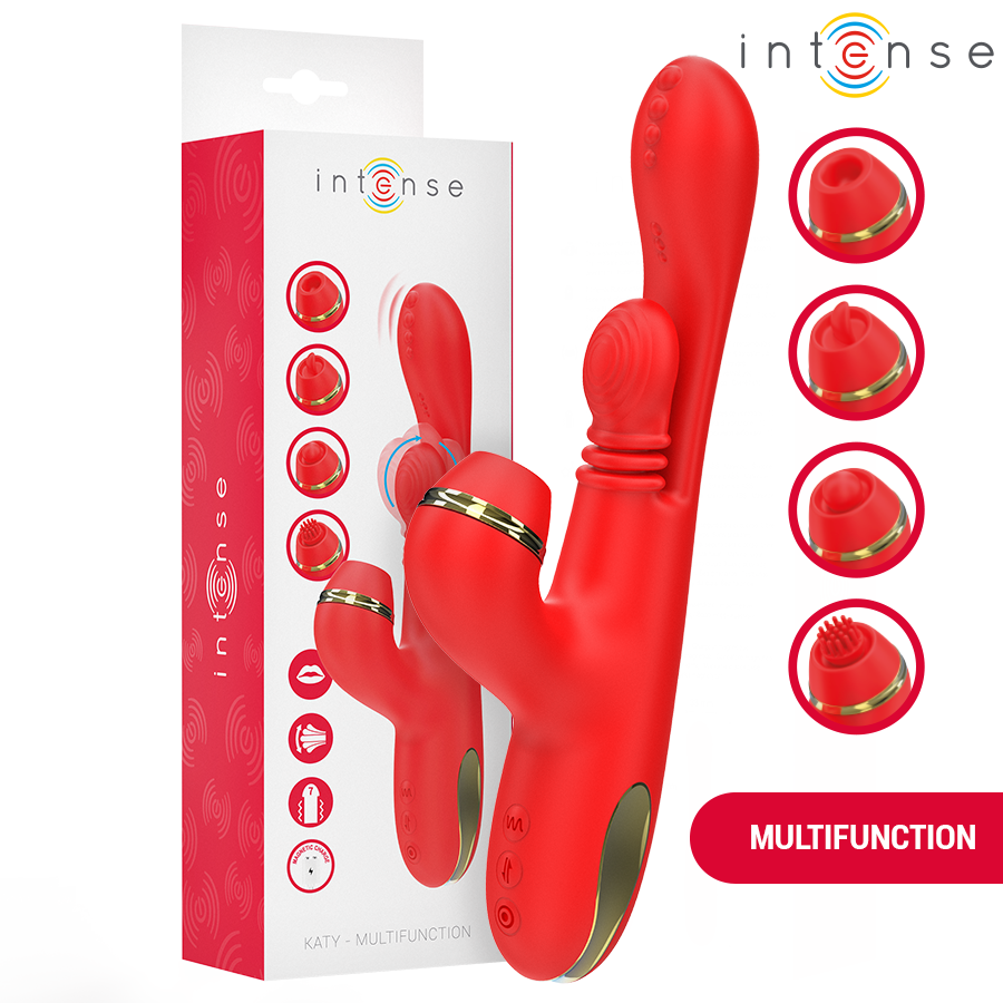 INTENSE - KATY MULTIFUNCTIONAL CLITORAL STIMULATOR 4 INTERCHANGEABLE HEADS RED