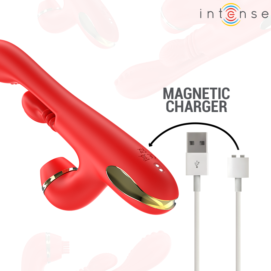 INTENSE - KATY MULTIFUNCTIONAL CLITORAL STIMULATOR 4 INTERCHANGEABLE HEADS RED