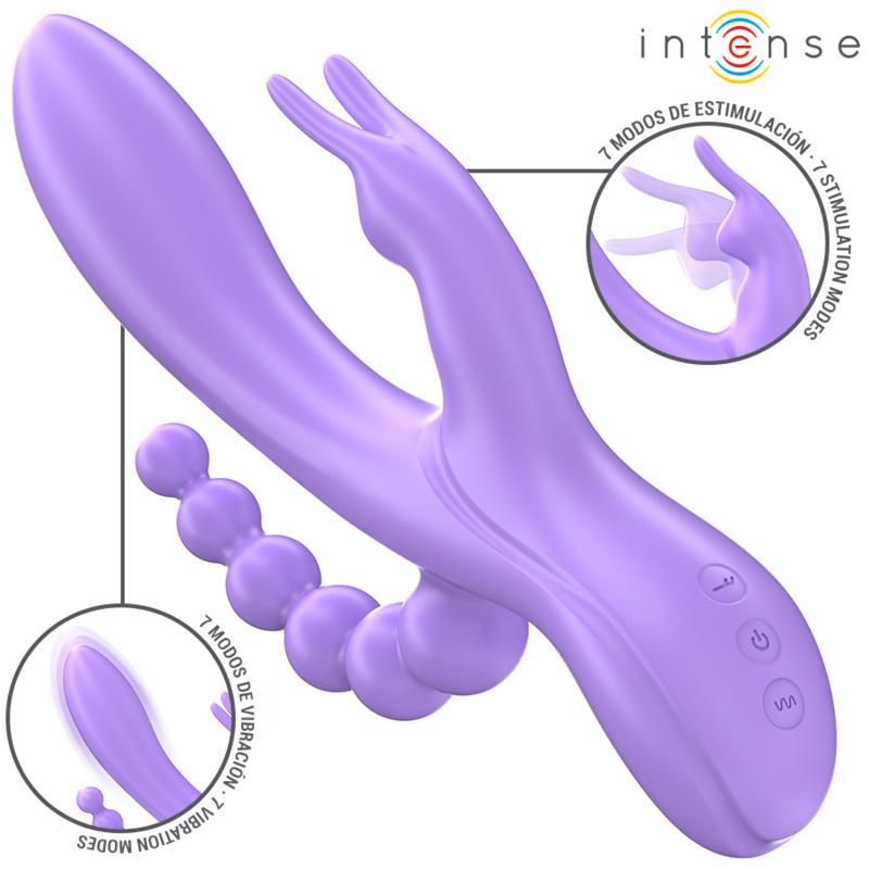 INTENSE - MIKO TRIPLE RABBIT VIBRATEUR &amp; STIMULATEUR ANAL 7 VIBRATIONS VIOLET