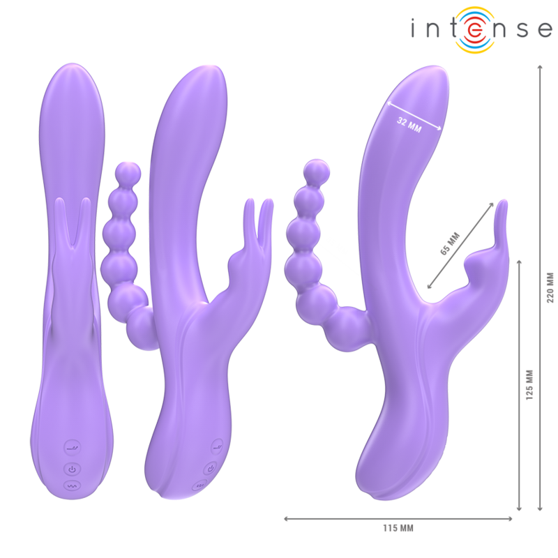 INTENSE - MIKO TRIPLE RABBIT VIBRATEUR &amp; STIMULATEUR ANAL 7 VIBRATIONS VIOLET