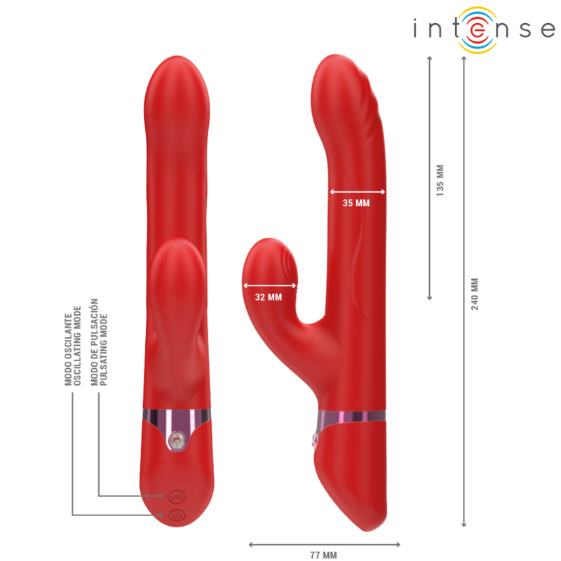INTENSE - LELE VIBRATEUR MULTIFONCTIONNEL ROTATIF, OSCILLANT ET STIMULANT ROUGE
