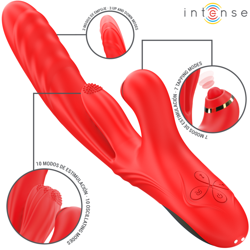 INTENSE - ROSALIA VIBRATEUR MULTIFONCTIONNEL 3 EN 1, ROUGE
