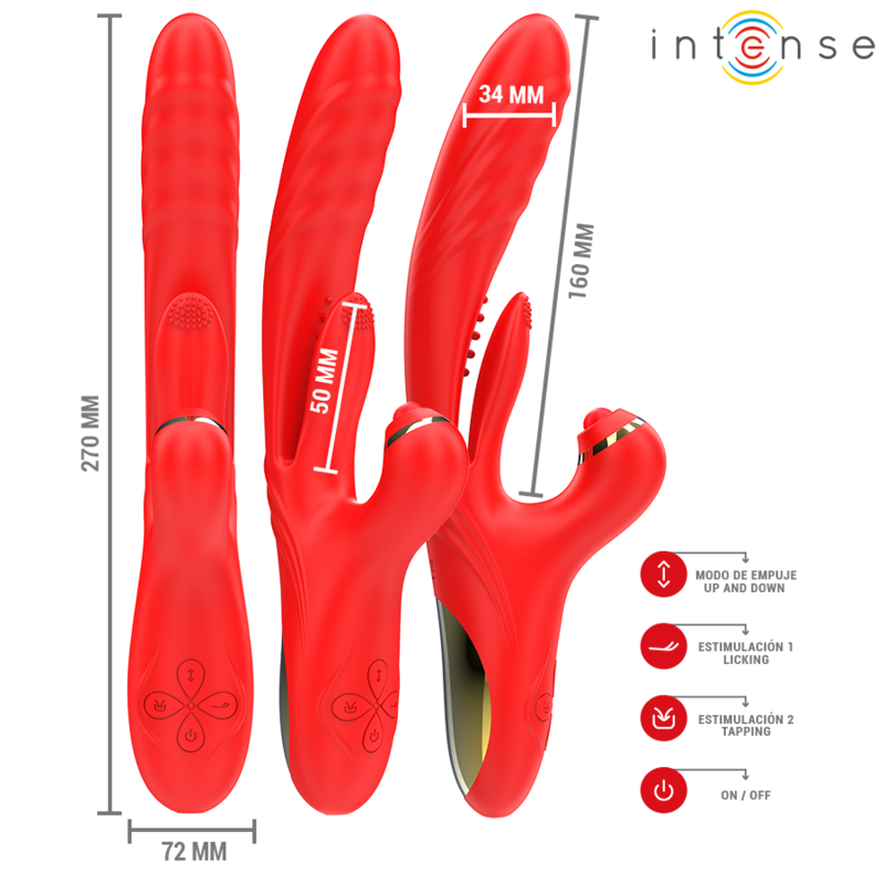 INTENSE - ROSALIA VIBRATEUR MULTIFONCTIONNEL 3 EN 1, ROUGE