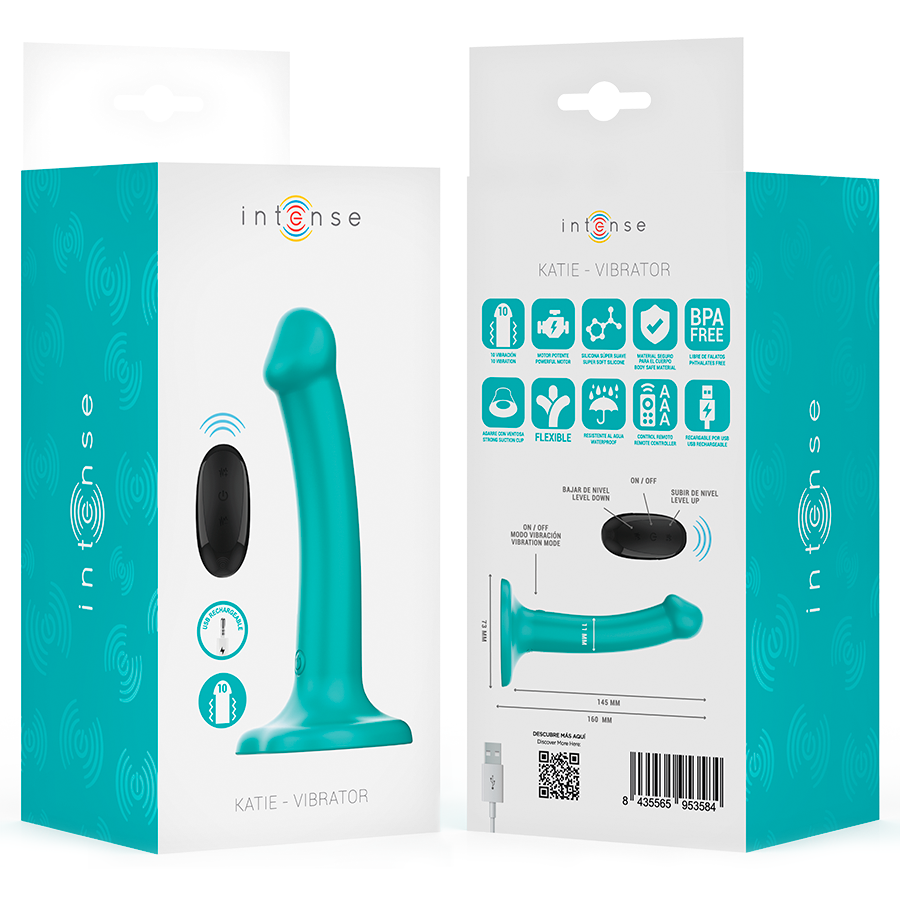 Vibrateur Katie Intense avec ventouse, 10 modes de vibration, télécommande, bleu