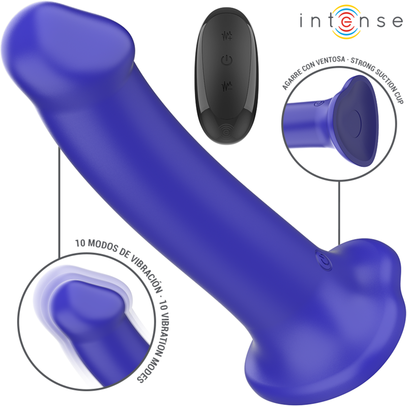 VIBRATEUR INTENSE VICTORIA AVEC VENTOUSE, 10 MODES DE VIBRATIONS, BLEU FONCÉ, TÉLÉCOMMANDE